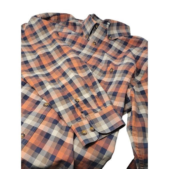 Orvis Button Down Shirt Size Large‎ Long Sleeve Orange Black Tan Plaid - Picture 3 of 5